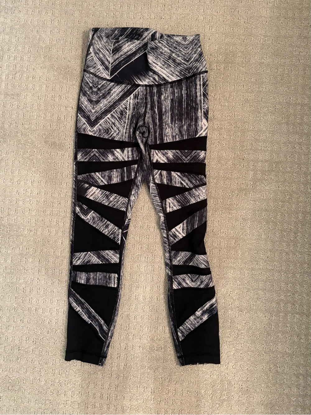Lululemon Black & White Striped Cutout Active Leggings